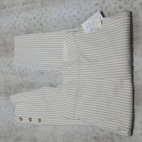 Christopher & Banks Beige and Cream Vertical Stripe Pull On Ankle Pant NWT - Picture 2 of 5